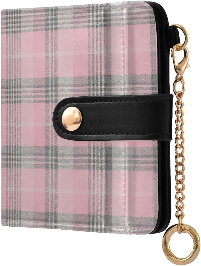 Pink Black Plaid Women's Wallets RFID Blocking,Credit Card Holder Bifold Wallet,Slim Card Cases,PU Leather Travel Wallet for men Girls by visesunny