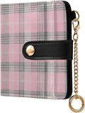 Pink Black Plaid Women's Wallets RFID Blocking,Credit Card Holder Bifold Wallet,Slim Card Cases,PU Leather Travel Wallet for men Girls by visesunny