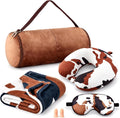 HunnmingRe 5 Pcs Travel Pillow and Blanket Set, 5 in 1 Travel Airplane Compact Includes 40 x 60 Inch Throw Blanket Eye Mask Neck Pillow Earplug and Bag Gifts for Travelers Women(Cow Print,Brown) by HunnmingRe