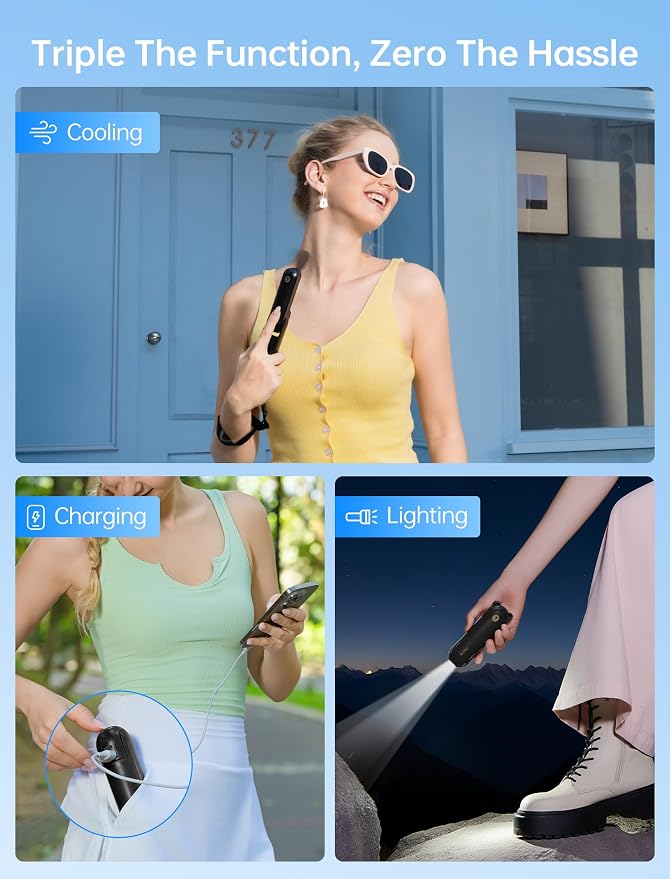 JISULIFE 3 IN 1 Portable Fan with Power Bank & Flashlight Featured | 19H Max Cooling, USB Rechargeable, Pocket-Sized Handheld Fan for Travel, Cruise, Concerts, Makeup, Summer Gifts for Women - Image 2