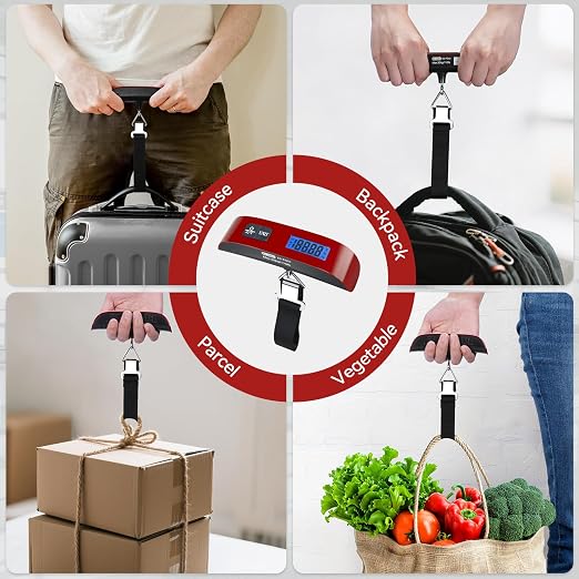Luggage Scale, Dr.meter Luggage Weight Scale Backlight LCD Display PS02 110lb/50kg Electronic Balance Digital Postal Travel Accessories with Rubber Paint Handle Temperature Sensor, Red | 110lb/50kg Electronic Balance Digital Postal Travel Accessories w... - Image 9