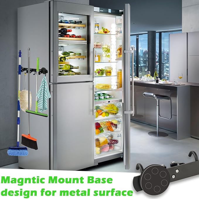 Strong Magnetic Mop Broom Holder, Heavy Duty Magnetic Mop Hanger for Refrigerators, Anti-Slip Magnet Wall Mounted Broom Holder Storage Rack for Laundry Garage Kitchen Workshops Shed - Image 4