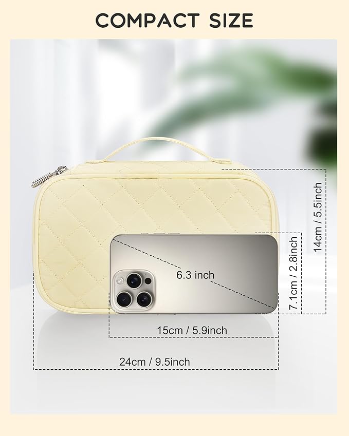 Relavel Travel Makeup Bag, Small Cosmetic Bag with Makeup Brush Compartment | Double Layer Makeup Organizer Bag with Handle, Portable Toiletry Bag Makeup Pouch for Women, White - Image 2