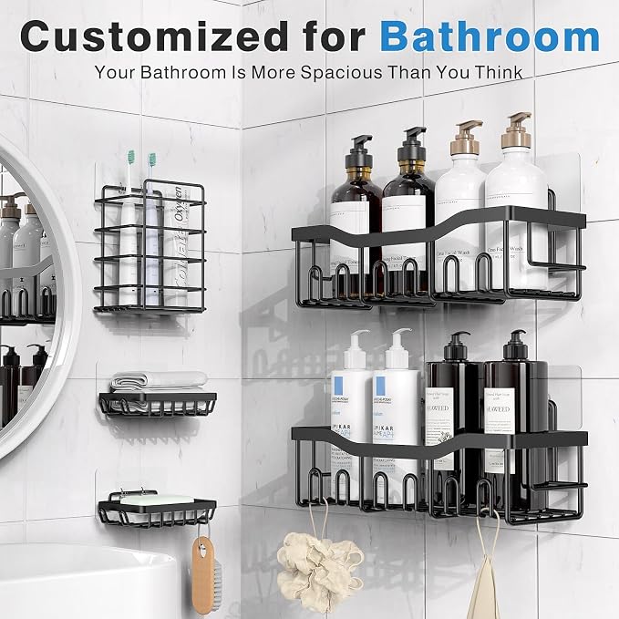 EUDELE 5-Pack Rustproof Stainless Steel Shower Caddy Set– No Drill Adhesive Bathroom Organizer, Space-Saving Shower Shelves for Apartment Essentials, Bathroom/Kitchen Storage Home Decor-L Size - Image 2