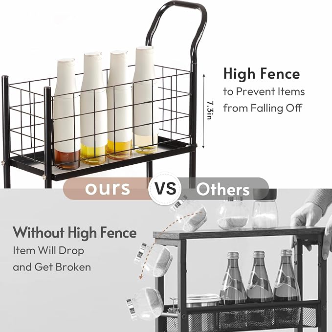 danpinera 4 Tier Slim Cart with Wheels, 7.7’’ Metal Skinny Rolling Storage Cart on Wheels for Kitchen, Bedroom, Office, Laundry Room, Small Narrow Spaces with Hooks and Cups, Black - Image 4