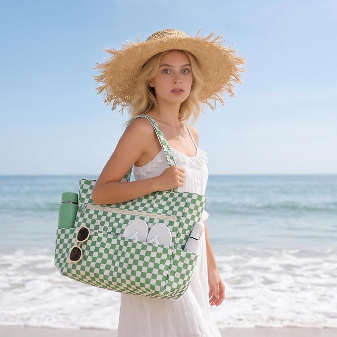 Large Beach Bags for Women, Waterproof Sandproof Beach Tote Bags Swim Pool Bags with Zipper & Wet Pocket Family - Image 2
