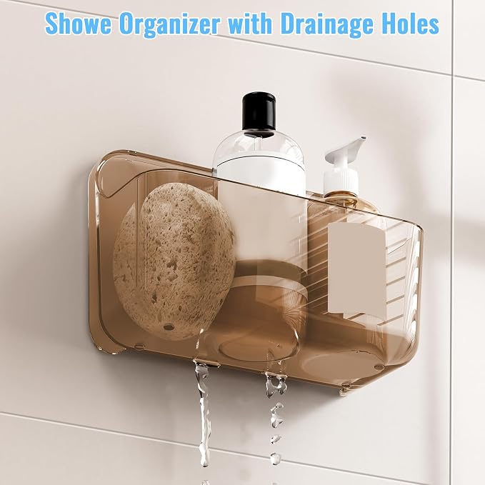CGBE 2-Pack Cabinet Door Organizer, Self Adhesive Bathroom Shelves, Amber | Acrylic Shower Caddy, Wall Mounted Storage, No Drilling, Automatic Draining, For Cabinet Door and Shower Wall - Image 4