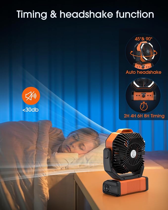 Portable Rechargeable Camping Fan 20000mAh Cordless Battery Powered Fans | with LED Lantern, Remote Auto Oscillating USB C Operated Table Ventilador for Travel Picnic Barbecue Outdoor Tent - Image 5