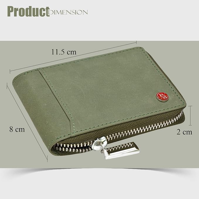 HORNBULL Steve RFID Blocking Leather Wallet for Men | Vertical Credit Debit Card Holder, Zip Around Wallet (Green) - Image 5