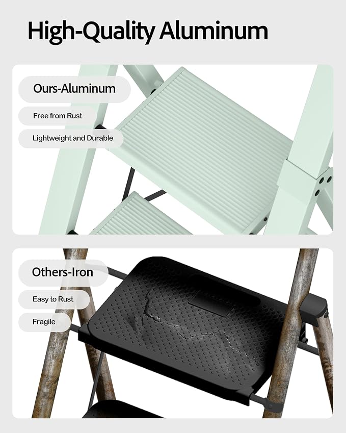 Taranta 4 Step Ladder,Aluminum Step Stool Foldable-Fairyland Green | Lightweight Folding Ladder with Convenient Handgrip,Wide Top Pedal,330lbs Capacity Stepladder for Home,Office,Kitchen - Image 2