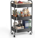 DTK 3 Tier Rolling Cart with Wheels, Heavy Duty Metal Utility Cart, Mobile Storage Organizer with Lockable Casters, Multi-Purpose Rolling Cart for Nursery, Bathroom, Kitchen, Office, Classroom by DTK