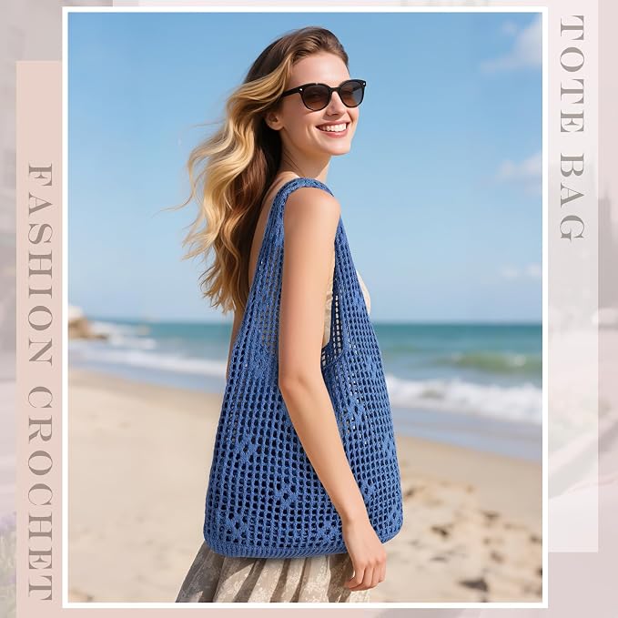 Sightor Crochet Tote Bag, Mesh Beach Bag Knit Summer Hobo Bag for Women | Beach Tote bag Vacation Outfits Aesthetic Boho Bag - Image 3