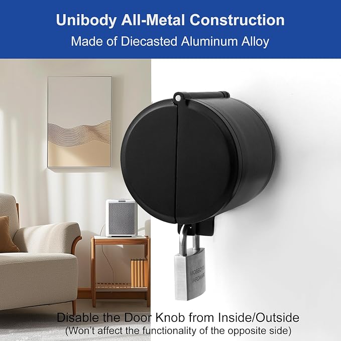 Door Knob Lockout Device, All-Metal Version, Without Padlock | Heavy-Duty, Cover to Disable Doorknob, Prevents Turning of Knob & Block Access to Keyhole, Safety Extra Lock for Kids/Elderly - Image 6