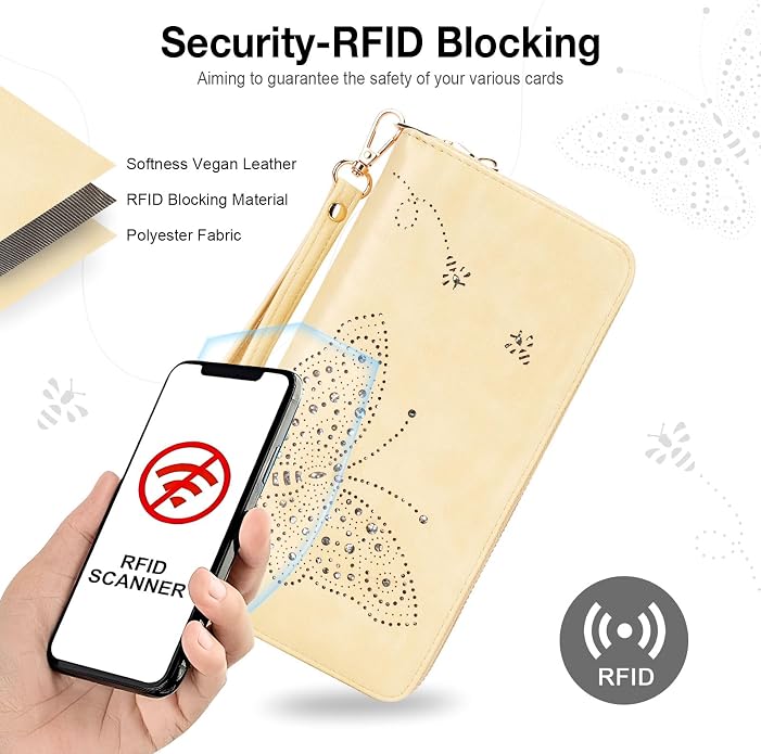KITEVIUN RFID Wallet Women, Large Capacity Butterfly Cell Phone Clutch Purses Ladies Wristlet Wallets for Women - Image 6