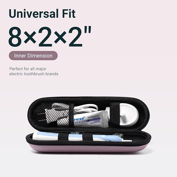 Nincha Compact Electric Toothbrush Travel Case, EVA Protective Storage Bag for Philips Sonicare/Oral-B, Waterproof Portable Carrying Case with Mesh Pocket & Elastic Bands (Smoky Pink) - Image 2