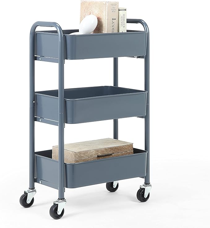 SunnyPoint 3-Tier Delicate Compact Rolling Metal Storage Organizer - Mobile Utility Cart Kitchen/Under Desk Cart with Caster Wheels - Blue (15.35" X 10.24" X 26.8"H) by SunnyPoint