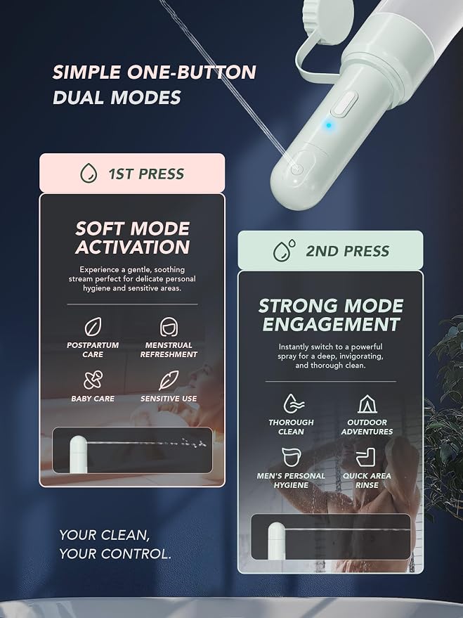 Electric Portable Bidet Sprayer Bottle Handheld for Women & Men, Travel Bidet Portable for Travel, Personal High Pressure Hygiene for Backpacking & Camping (VMASSTONE EPB-001 Mint Green) - Image 3