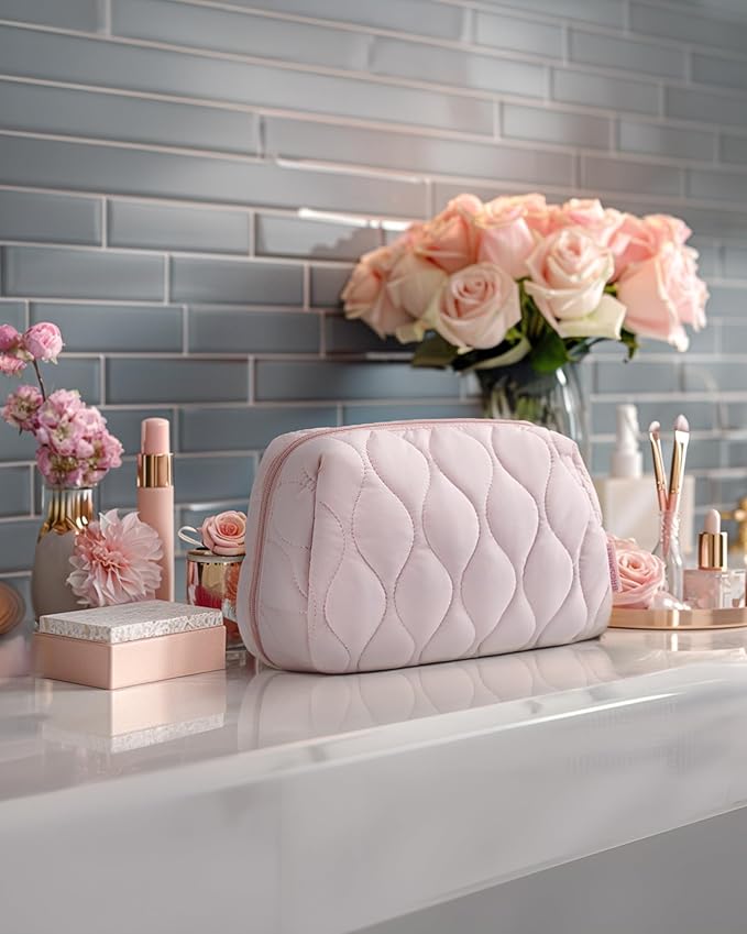 BAGSMART Makeup Bag, Travel Cosmetic Bag, Puffy Padded Make Up Bag for Women, Makeup Organizer Case, Wide-open Pouch Purse, Travel Essentials, Toiletries Accessories Brushes, Camel(Khaki) - Image 7