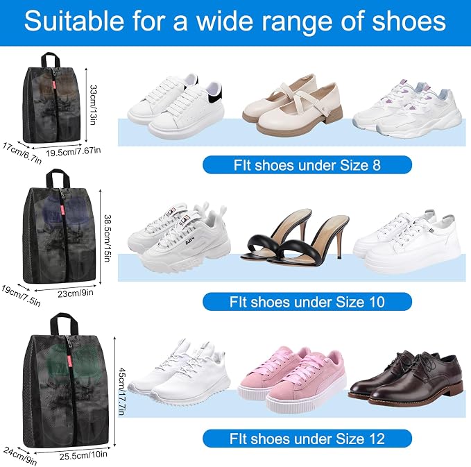 SelfTek Travel Shoe Bags, 3 Pack 3 Size Waterproof Shoe Bags for Travel with Double-Sided Zippers, Portable Shoe Storage Organizer for packing for Men, Women & Kids - Ideal Family Travel Accessories - Image 2
