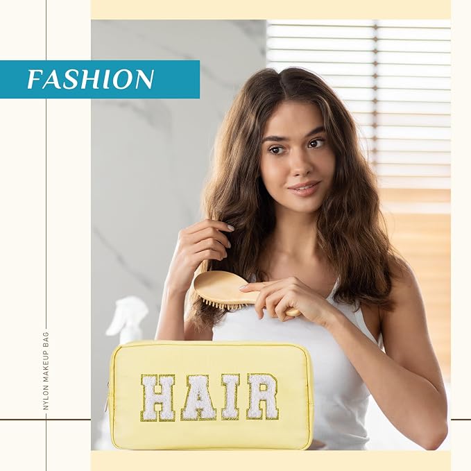Preppy Makeup Bags Chenille Letter Stuff Bag Nylon Cosmetic Pouch Cases with Zipper for Women Travel Toiletry(Pastel Color,Classic,4 Pcs) - Image 6