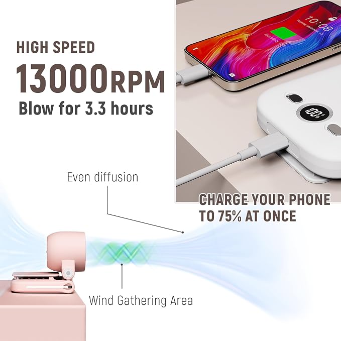 Mini Portable Handheld Clip On Rechargeable Personal Hand Fan with LED Display, High Speed Turbo Battery Operated 100 Speeds Small Fan for Travel/Outdoor/Concerts/Lash/Makeup (update purple) - Image 6
