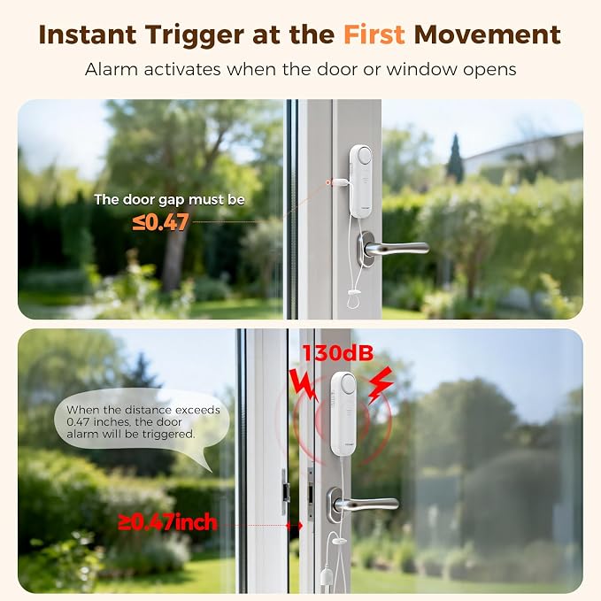 TECKNET Door Alarm for Door Handle, 130dB Door Alarms When Opened & Window Alarms, No-Drill Travel Door Security Device with Lanyard, Door Sensor Alarm for Home, Apartment & Hotel - Image 4