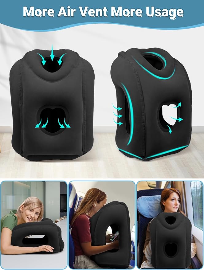 Maliton Inflatable Travel Pillow for Airplane (Black) | Comfortable Sleeping to Relieve Neck Shoulder Pain, Support Head for Long Flights, Used for Airplanes, Cars, Trains, Office - Image 4