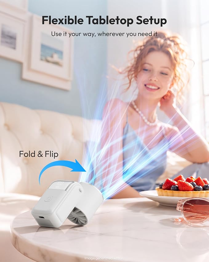 Gaiatop Portable Mini Fan Handheld, 3-in-1 Foldable Pocket Fan, Up to 15H | Personal Small Hand Fan, 6-Speed Turbo Cooling, USB Rechargeable, Outdoor Travel Essentials, Gifts for Women Men Teens, White - Image 4