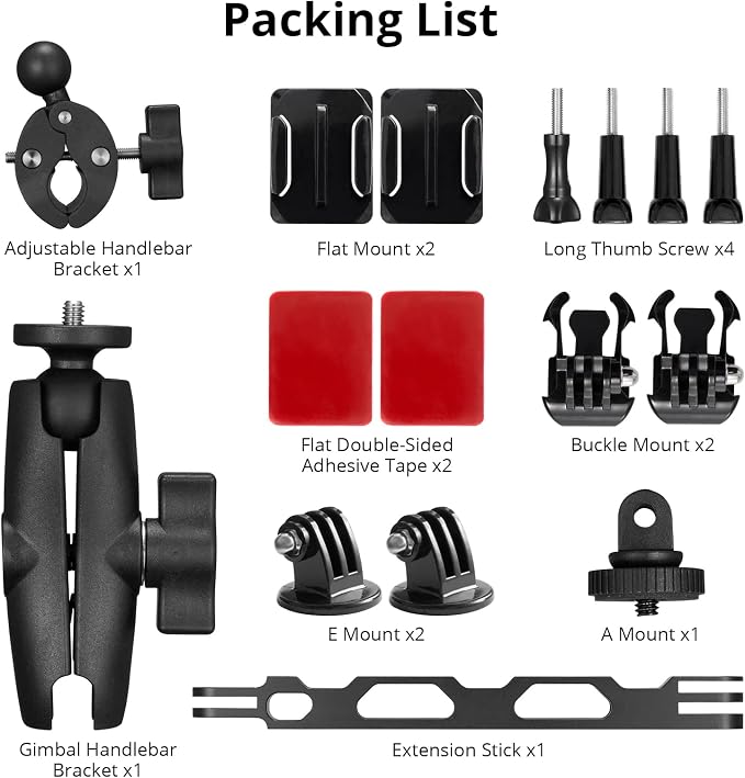 AKASO Action Camera Motorcycle Kit Compatible EK7000/EK7000 Pro/Brave 4/Brave 4 pro/Brave 7 LE/Brave 7/Brave 8/V50X/V50 Pro/V50 Elite/GoPro Hero 12 11 10 9 8/DJI/Apexcam Action Camera | Gimbal Handlebar Bracket, Adjustable Handlebar Bracket, Extension ... - Image 6