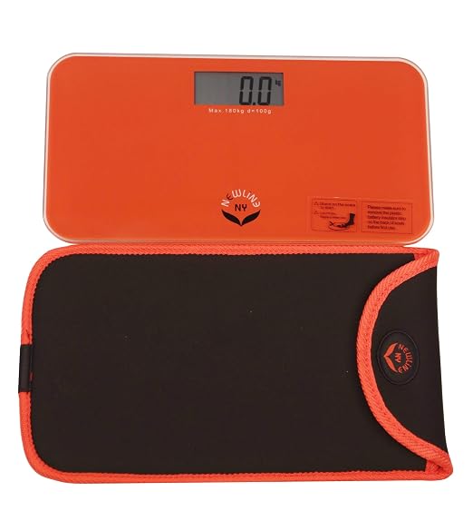 NewlineNY Red-Orange Mini Bathroom Scale + Travel Slip Case SBB0720M-NYRO + NY-MSS101-BRO by NewlineNY