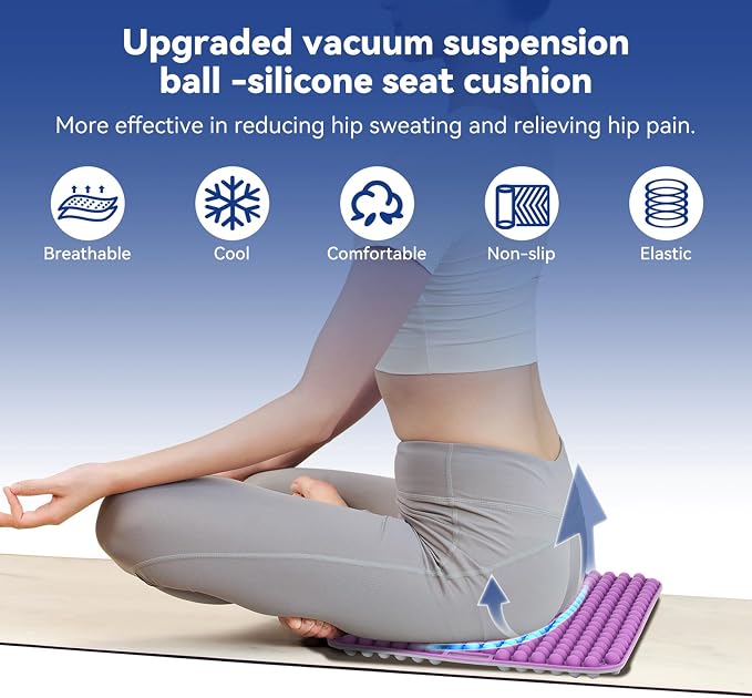 Purple Silicone Seat Cushion for Long Sitting Hours on Office & Home Chair, with 3D Non-Slip for Office Chair Cushions, Car Seats, Airplane Seat, Wheelchair Seat Cushions,Long Trips - Image 3
