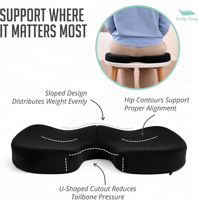 Premium Slim Foldable Travel Seat Cushion - for Relief of Lower Back, Sciatic, Butt and Tailbone Pain - for Home & Office Use, Perfect for Travel or Driving - Slim Coccyx Cushion - Black - Image 6