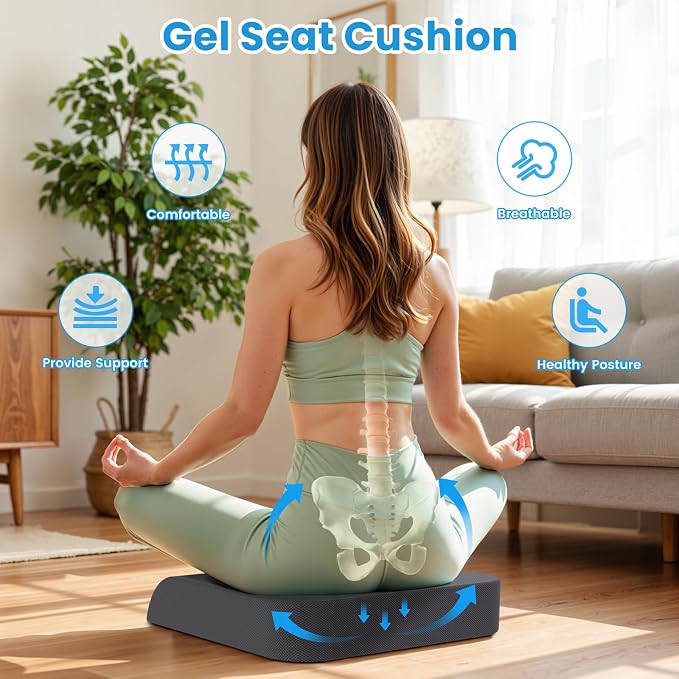 Wheelchair Seat Cushion - Cooling Gel & Memory Foam Office Chair Cushion with Non-Slip Bottom & Washable Cover, Ergonomic Car Seat Pillow for Sciatica, Tailbone, Back Comfort (Grey) - Image 7