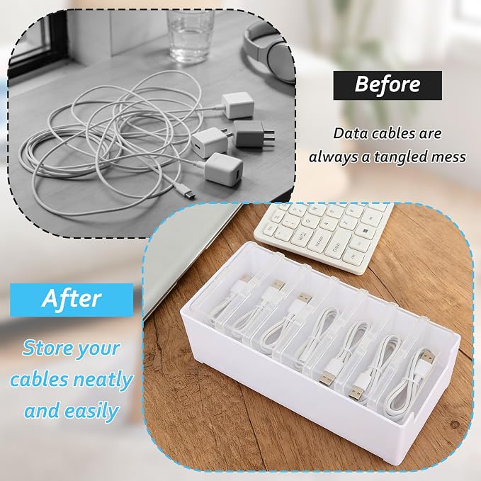 4 Set Cable Organizer Box with 28 Clear Switch Case Power Cord Organizer Desktop Cable Management Box Desktop Charger Cord Storage Organizer Box for Office Home Desk Accessories Stationery Supplies - Image 5