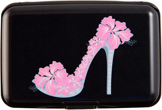 Credit Card Holder, Metal Card Wallet RFID Blocking Mini Slim Aluminum Business Hard Card Case for Women Men (Flower High Heels) by Kaabao