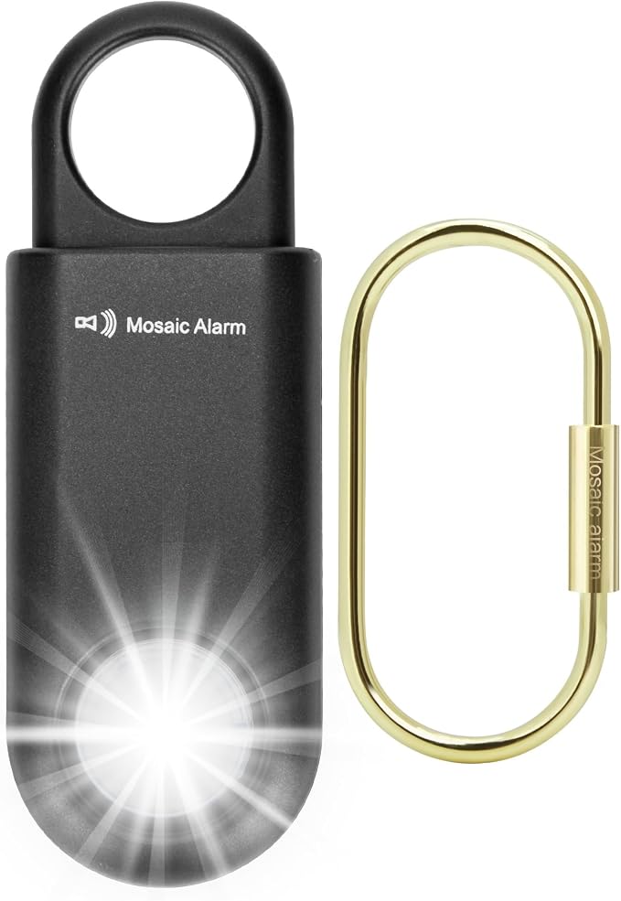 135dB Rechargeable Personal Safety Alarm Strobe Light Flashlight Keychain Siren for Women, Girls, College, School Students Emergency SOS Alerts Loud Sound Hiking Alarm Torchlight Bear Deterrent. Black by MosaicAlarm
