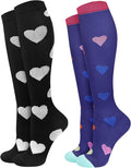 Compression Socks for Women 15-20 mmHg, 2 Pairs | Graduated Support, Knee High Fit, Polyester Stretch, Circulation Comfort, Nurses, Travel, Athletes, Flight, Daily, Patterned by JMHACHY