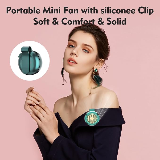 Portable Silent Mini Bladeless Electric Fan,Small fan Clip on for Shirt & Waist,2026 New Mini Bladeless Fan Clip On,Adjustable 3-Speed For Outdoor & Travel & Office,Gift (green with display) - Image 3