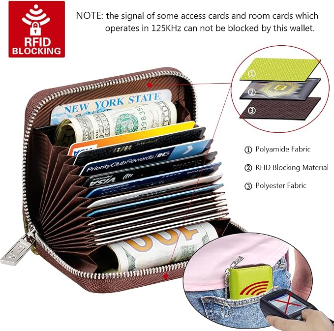 FurArt Zipper Wallet Women RFID Credit Card Holder keychain Wallet | ID Window RFID Blocking Compact Small business 15/16 slots - Image 5