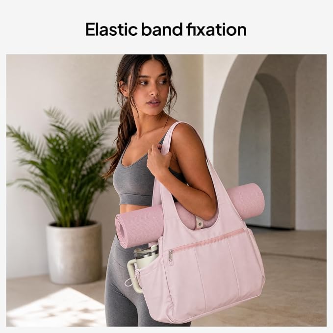 TOPEAST Foldable Tote Bag for Women with Yoga Mat Holder,Travel Tote Bag with Water Bottle Pocket,Lightweight Workout Gym Bag - Image 3
