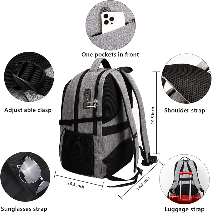 SHRRADOO Travel Laptop Backpack for Men Women, College High Schoolbag | Anti Theft Backpack with Combination Lock, Carry On Flight Approved, Fit 17 Inch Laptop, Bookbag School Backpack,Work Daypack - Image 4