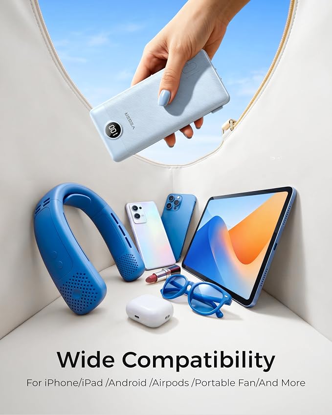 VEGER Portable Charger for iPhone, Power Bank Built in Cables and Wall Plug | 10000mAh,Ultra Slim&Compact,5 Outputs,LED Display,Power Bank for iPhone,Samsung,Travel Essentials for Camping Cruise Business - Image 4