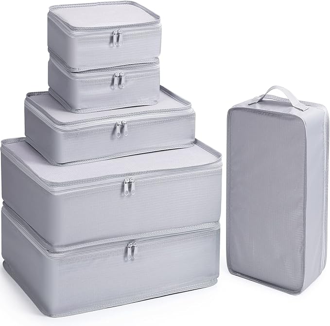 Mossio 6 Set Packing Cubes with Shoe Bag - Lightweight Travel Luggage Suitcase Organizers by Mossio