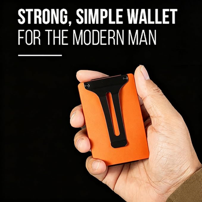 Slim Wallet for Men,RFID Blocking Minimalist Metal Wallet, Money Clip/Cash Holder, Front Pocket Aluminum Credit Card Holder, Ideal Gift for Men,Matt Orange - Image 3