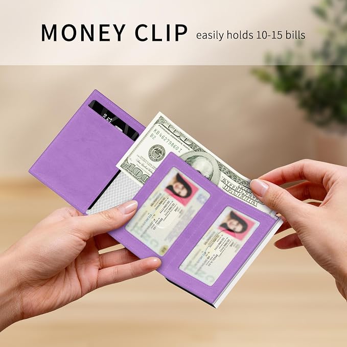 RFID Wallet Women: Stylish Security Metal Wallet for 10-12 Cards & 2 ID Windows - Smart Pop-Up Credit Card Holder & Cash Slot in Compact Trifold Design,Gift for Her(Purple) - Image 4