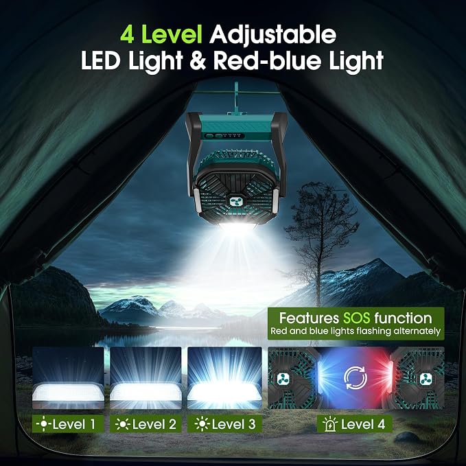 Portable Rechargeable Fan, 20000mAh Cordless Battery Powered Camping Fans | Green - Image 5