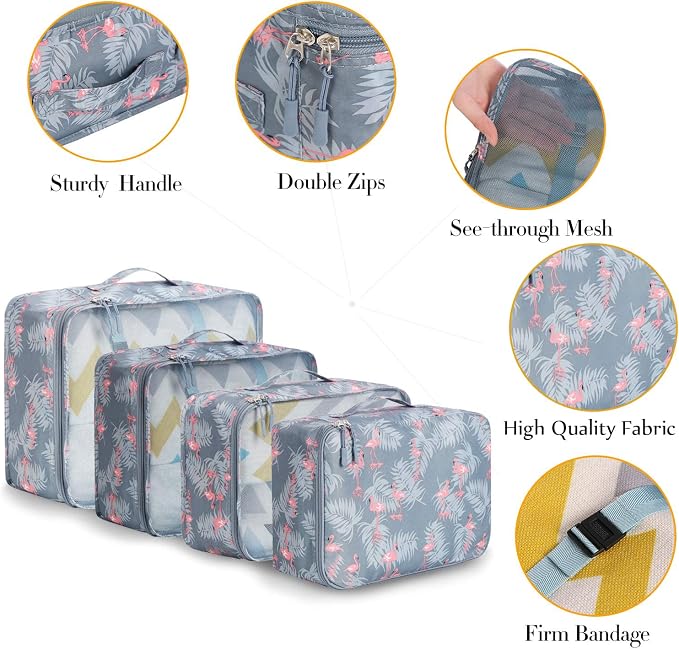 BAGAIL 8 Set Packing Cubes Luggage Packing Organizers for Travel Accessories-Red Flamingo - Image 4