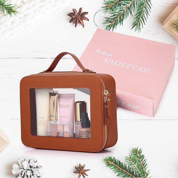 Pinkmik Clear Makeup Bag, (Brown, L) | Mahjong Tiles Bag ,Travel Cosmetics and Toiletries Case, Portable Makeup Organizer,Car Bag with Zipper,Waterproof, - Image 7