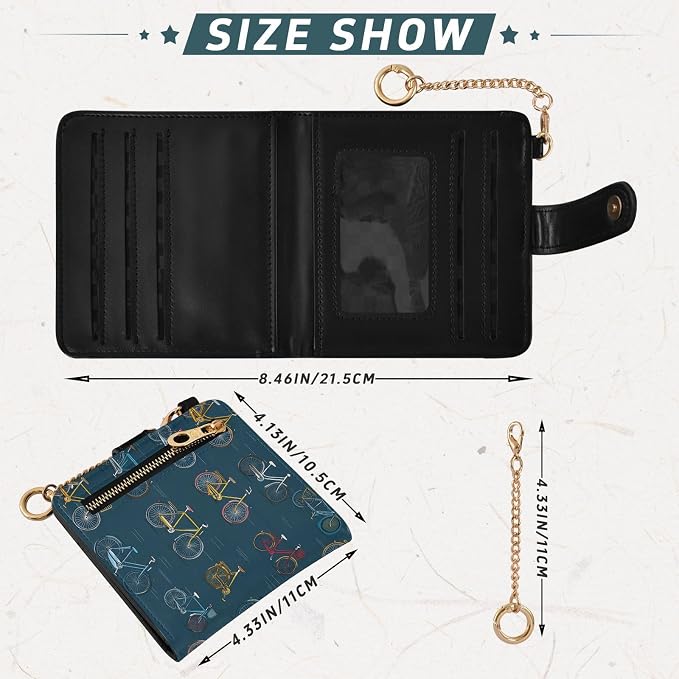 Vintage Bicycle Design Women's Wallets RFID Blocking,Credit Card Holder Bifold Wallet,Slim Card Cases,PU Leather Travel Wallet for men Girls - Image 3