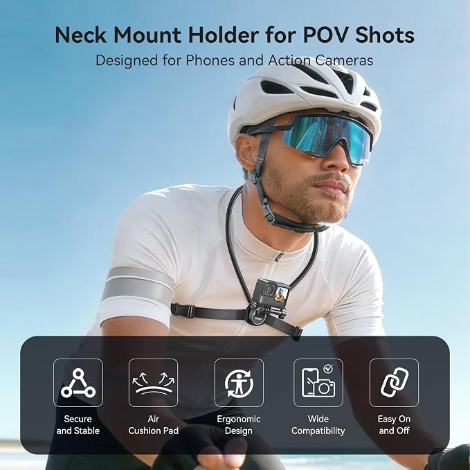 Neck Mount for GoPro, Insta360, DJI Action Cameras - Adjustable Chest Strap & Air Cushion Comfort | 2026 Upgraded 2.0 Holder - Image 2